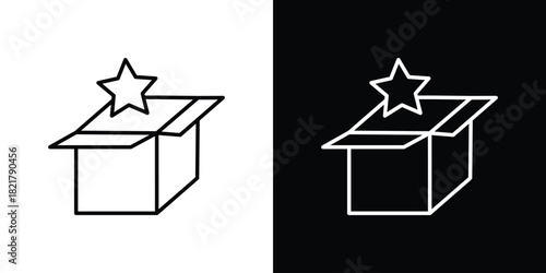 New product icon. Black illustration isolated for graphic and web design.