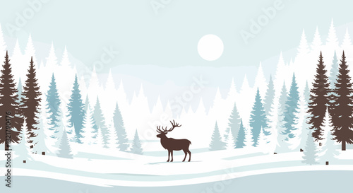 Majestic Deer in Winter Wonderland A Serene Wildlife Encounter