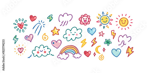 Playful colorful doodle icons with transparent background 2