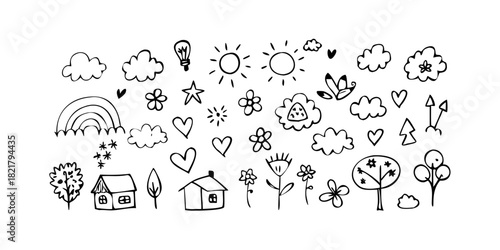 Playful Doodle of a Smiling Cloud with Raindrops happy