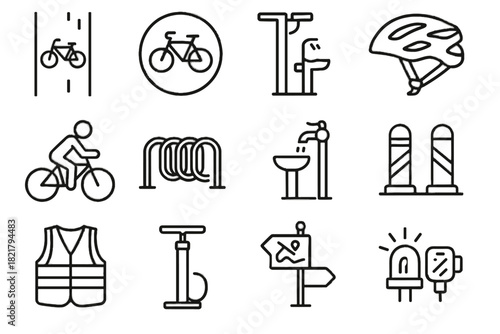 Cycling vector lights station lane pump water jacket fountain safety icon icons