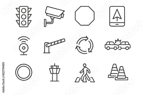 Icon roundabout vector set traffic limit barrier pedestrian camera light road