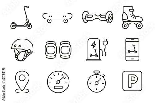 Dock icons hoverboard vector roller skates mobility mobile knee micro zone icon