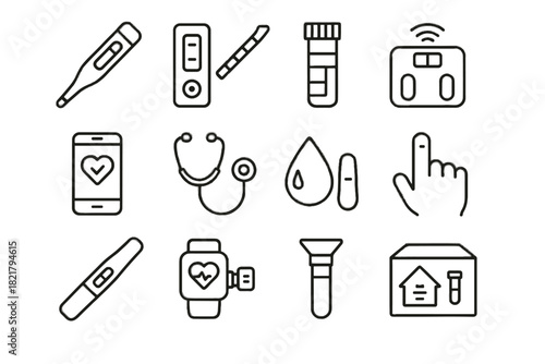 Icon ecg icons connected thermometer digital diagnostics sensor vector check box saliva