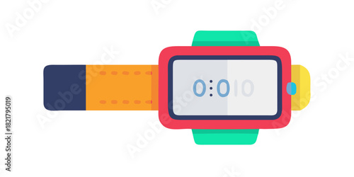 Red and teal smartwatch with orange strap digital watch
