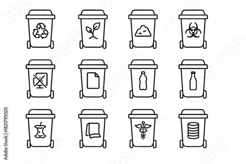 Waste bin hazardous plastic vector icon metal recycling landfill management icons organic