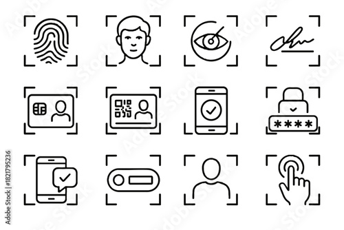 Icons id fingerprint security digital authentication app password qr lock identity icon