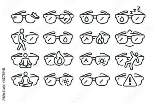 Mindfulness oxygen calorie vector glasses health hydration smart fall lens icon monitoring