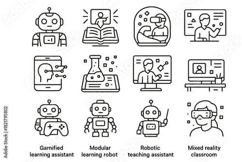 Study tablet vector future mentor icons reality icon lesson robot learning interactive