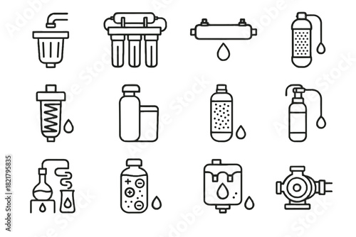 Sterilizer icons portable water filter purifier purification osmosis sediment icon unit vector