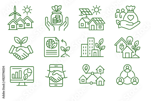 Energy green investment impact icon vector ethical hub finance initiative panels