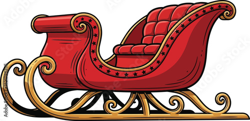 Santa claus sleigh vector illustration red christmas sled with gold ornaments