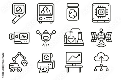 Sampler hub space labeling module system robotic vector processor icons research sample