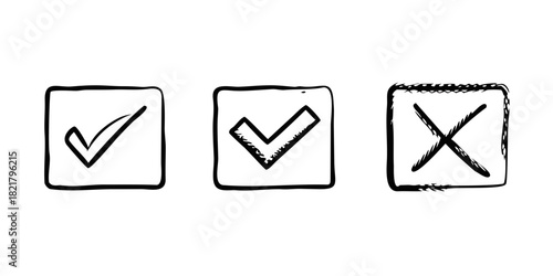 Sketchy doodle checkboxes with check and cross marks