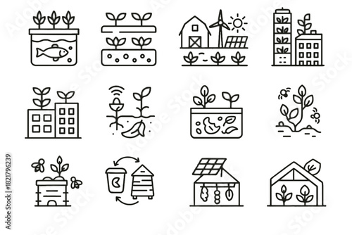 Food vector pollination tower vertical composting icon recycling sustainable protein greenhouse