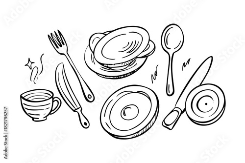 Sketchy Kitchen Utensils and Plates fork spoon