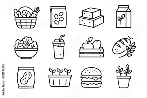 Herb vegetable glass carton plant icon fruit bowl based grain pot vector