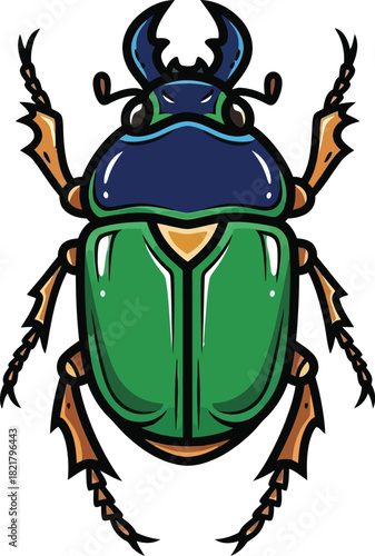 Scarab beetle vector art egyptian symbol insect illustration green blue bug icon