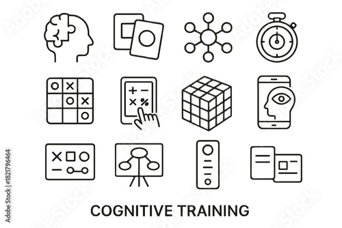 Game icons reaction cognitive network board sensor math vector training icon cards