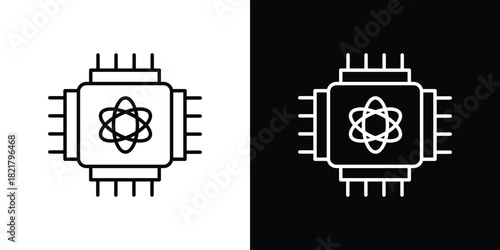 Quantum computing icon. Black illustration isolated for graphic and web design.
