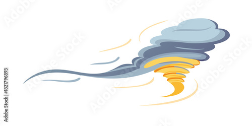 Stylized yellow and blue tornado swirl storm weather
