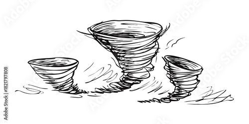 Three Tornadoes Sketch with White Highlights twister