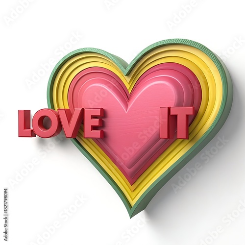 Shiny Pink Heart Sticker with “LOVE IT” Text Bubble