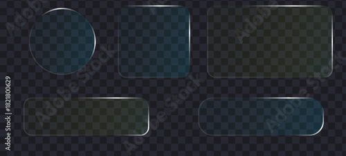 Liquid glass smartphone icon interface isolated for dark theme. White ui light frame square and circle banner with glow stroke. Control center widget for smartphone and web aabstract vector background