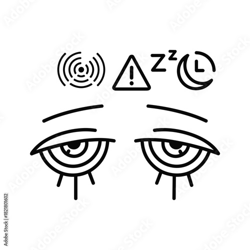 Black and white icon set representing insomnia, tiredness, and sleep issue