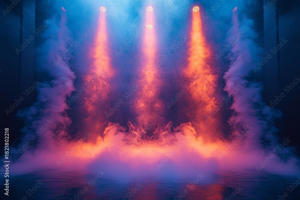 Fototapeta premium Orange And Blue Spotlights With Smoke