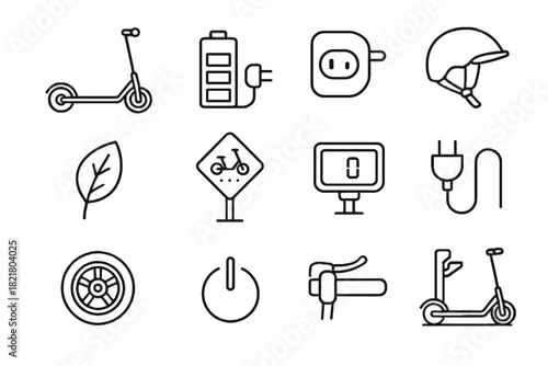 Speedometer port battery power helmet leaf icon electric sign brake vector scooter