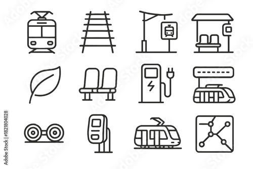System passenger icons leaf vector icon display charging overhead cables seats tram