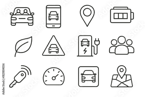 Vector sharing eco map symbol road station car digital leaf icons icon