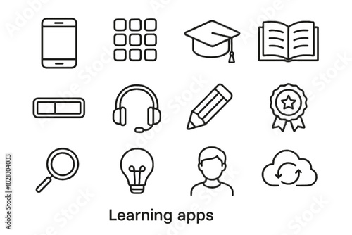 Smartphone app icon bar learning vector icons graduation grid avatar lightbulb sync