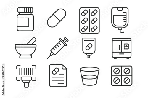Icon bag hospital medical vector pack pharmacy scan organizer icons pestle refrigerator