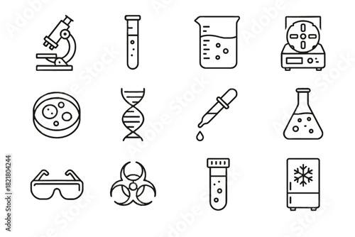 Test hospital flask dna biohazard microscope chemical pipette tube lab icon vector