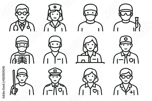 Icon pharmacist staff lab patient avatar paramedic security icons guard hospital vector