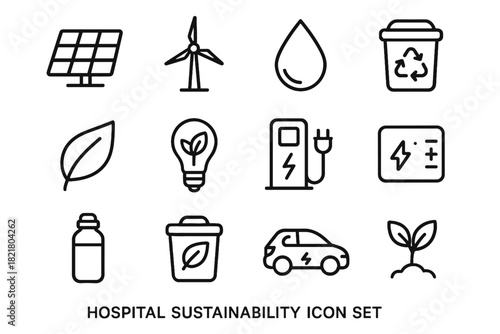 Vehicle compost station hospital sustainable recycling reusable vector icons panel lightbulb icon