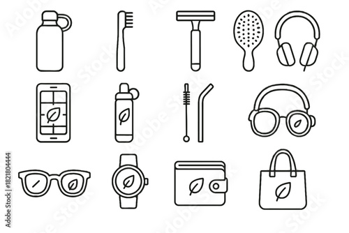 Headphones icons gadget icon charger shaver vector straw pocket bamboo filter eco