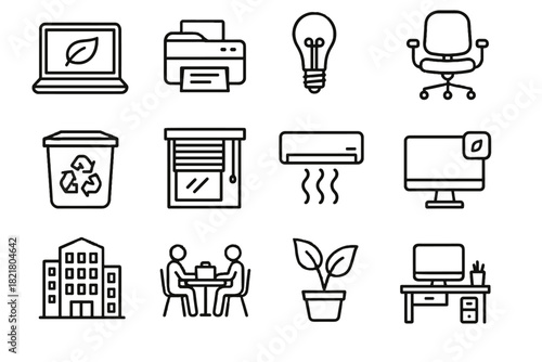 Setup space office icon bin window printer efficiency efficient mode vector smart