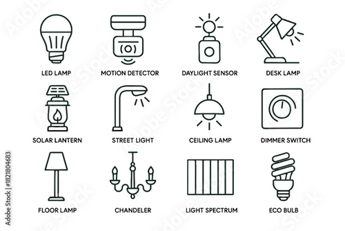 Lighting desk icon efficiency lamp vector motion ceiling light solar floor icons