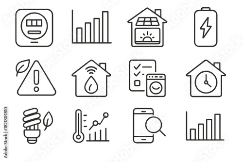 Automation alert graph vector status home icon eco meter efficiency monitoring chart