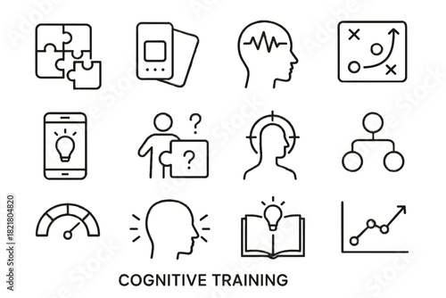 Skill learning concentration vector memory book icon cognitive card symbol training icons