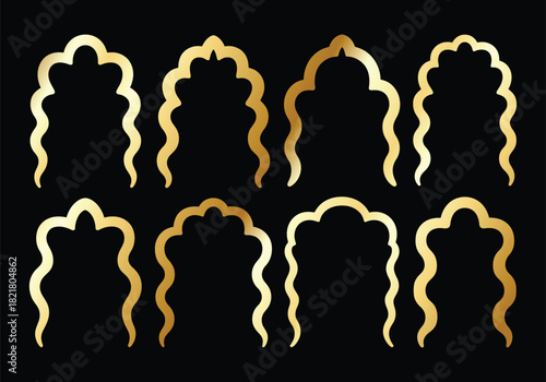 Set of golden indian mughal arch frames design elements vector