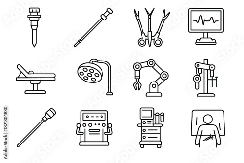 Surgical icon minimal vector endoscope monitor camera forceps drape icons instrument robotic
