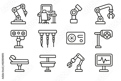 Surgical medical mount vector joint robotics module icon effector console robotic tool