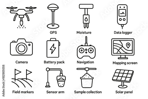 Gps analysis icon module soil unit markers vector sensor arm panel drone