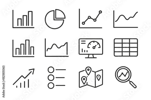Glass table icons visualization bar vector chart analytics trend scatter icon data