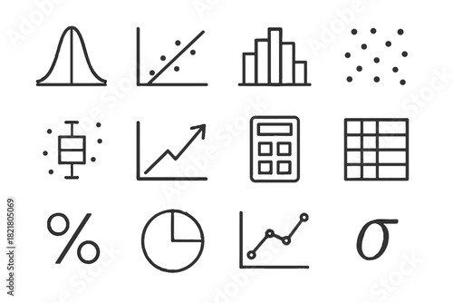 Regression percentage standard grid icon trend points vector bell data calculation statistical