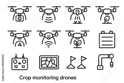 Moisture monitoring plant drone icon health sensor autopilot vector arm data detector